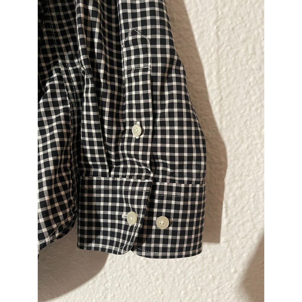 Chaps Classics Womens 1X Black White Gingham No Iron 100% Cotton Button Down